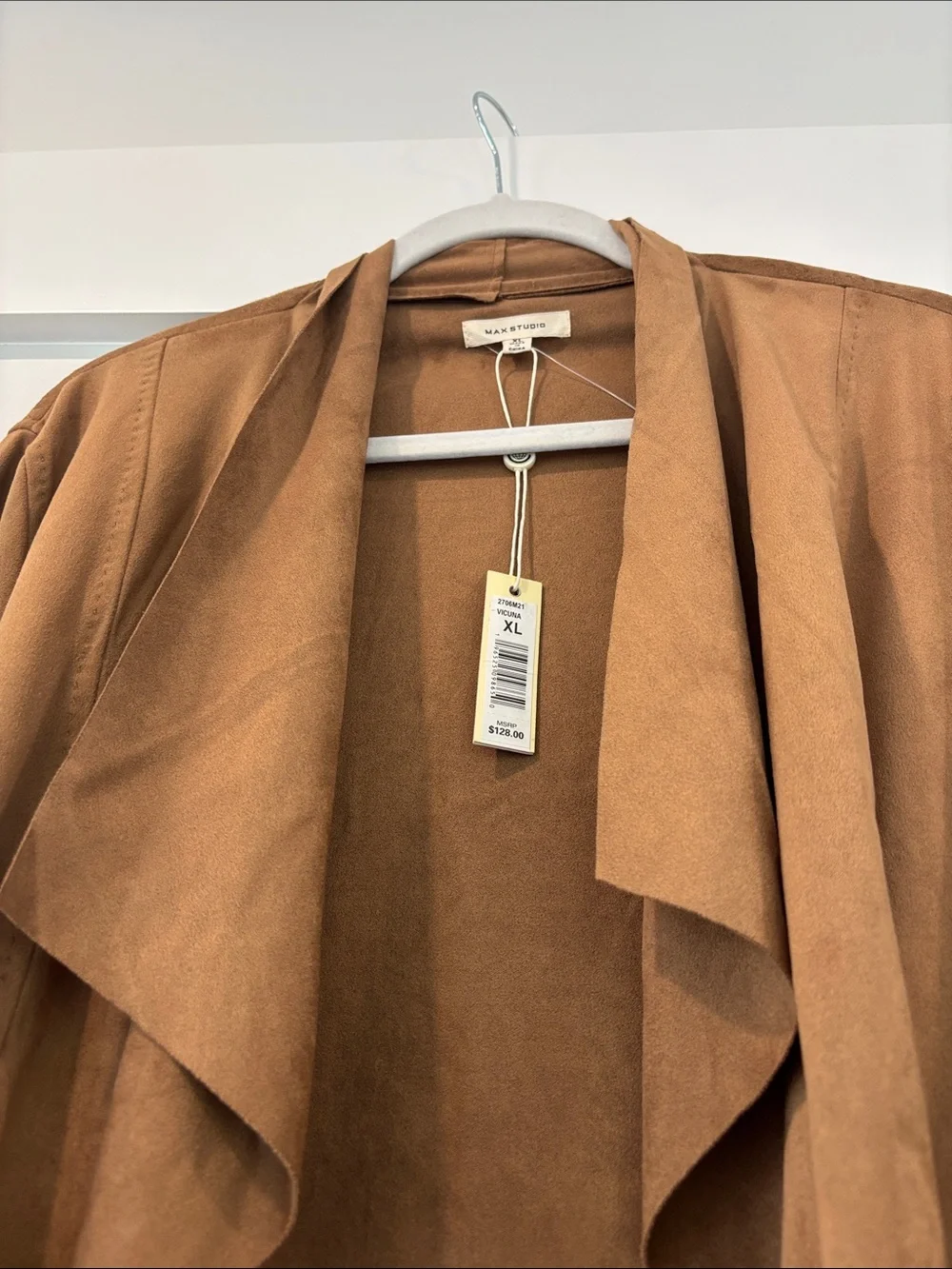 Max studio Open-Front Suede-Look Jacket in Cognac - Picture 4 of 5
